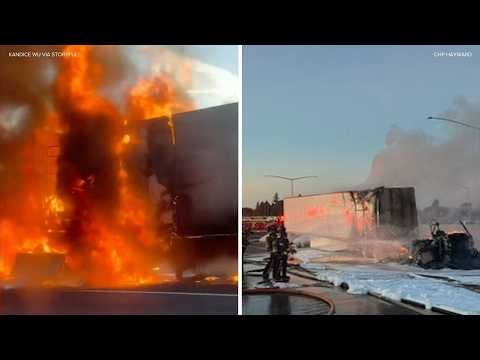 Tesla semi-truck fire shuts down Bay Area freeway for hours