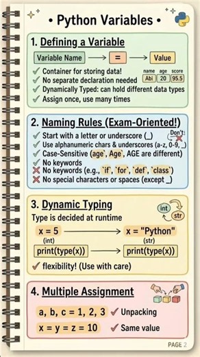 Python Variables & Naming Rules: Study Notes #python #pythonprogramming #studynotes #shorts