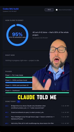 This dashboard shows you what has been complete on your AI coding projects, and what is incomplete. Use this dashboard on EVERY project or feature build you code. It’ll be your life saver. #claude #claudecode #codex #ai #coding