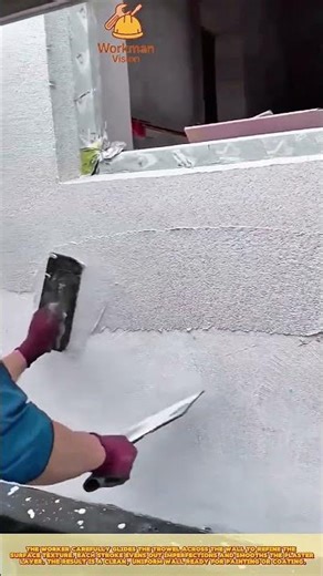 Skilled Worker Smoothing Cement Wall Using Trowel for Final Finish