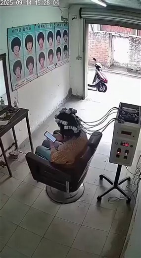 A woman suffered an electric shock while getting a haircut at a hair salon.