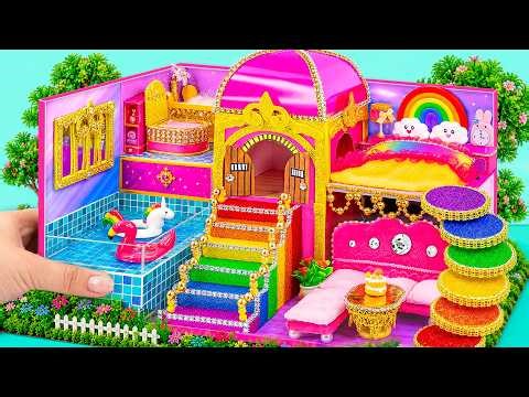 Build Luxury Pink Princess Castle with Private Pool & Royal Bedroom | DIY Miniature House