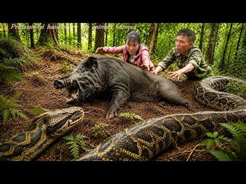 72 Hours of Survival: Catching a Giant Wild Boar Turns Dangerous — Python Silently Crawls Behind