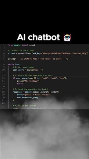 I made ai chatbot in python using gemini api key 🤖 | #coding #aitools #gemini #viral #shorts
