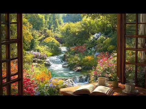 Spring Countryside Window View ✨☕ Cozy Tea by the Cottage, Lush Green Fields & Soft Daylight
