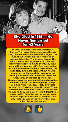 She Died in 1981 — He Never Remarried for 42 Years #BobBarker #love #loyalty