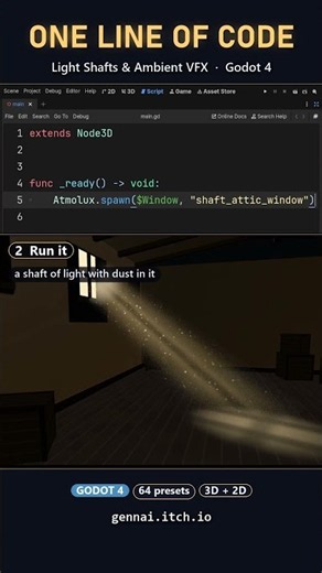 Add a sunlight shaft through a window in Godot 4 with one line of code #godot #shorts