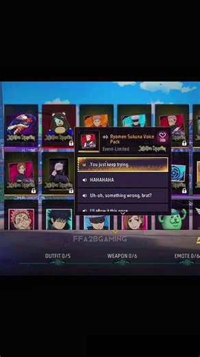 BEST VOICE PACK 🔥💀 FREE FIRE ANIME VOICE PACK - JUJUTSU KAISEN #ffa2bgaming #freefire