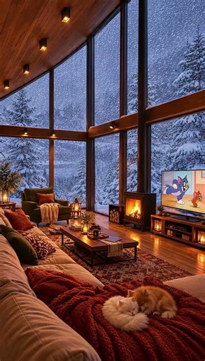 ❄️ Cozy Winter Cabin with Fireplace 🔥 Snowfall & Relaxing ASMR | #Shorts