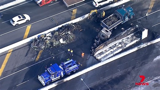 New South Wales has recorded its first road death of the year after a truck driver was killed when a semi-trailer hit a barricade, rolled over, and burst into flames on Sydney’s M7 in the early hours of the morning. | 7NEWS Sydney