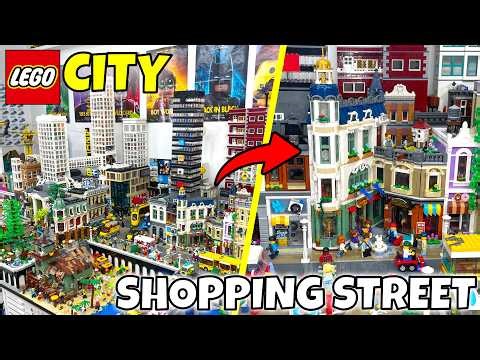 Placing the NEW LEGO Shopping Street Modular in my LEGO City!