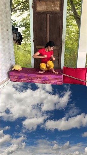 The dinosaurs and snakes startled Hana, and she used a pole to get past them