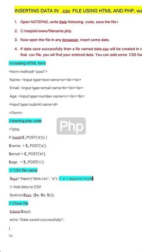 creating csv file, insert data in csv using php html and wampserver #coding #creatingcsv #phpcoding