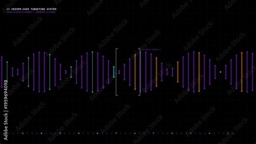 Crispr cas9 gene editing system hud interface with dna helix sequence animation