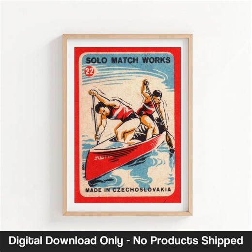 Canoe Rowing Two Vintage Label: Classic Adventure Wall Art, Retro Paper Texture (11x14 Printable, Digital Download) - Etsy UK