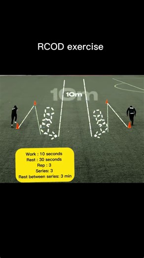 🔴Exercise to develop ability to repeat speed with change direction 🔴Protocol : 🔵Work : 10 s 🔵Rest : 30 s 🔵Rep : 3 🔵Series: 3 🔵Rest between series: 3 min