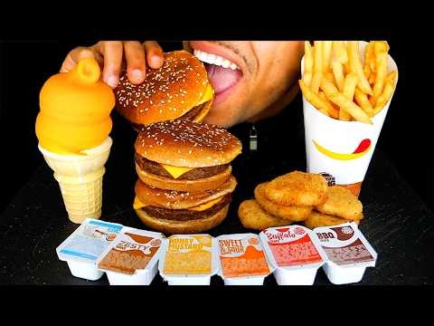 BURGER KING | CHEESEBURGERS CHICKEN NUGGETS FRIES | ICE CREAM DIPPED CONE ORANGE FLAVOR | ASMR MUKBA