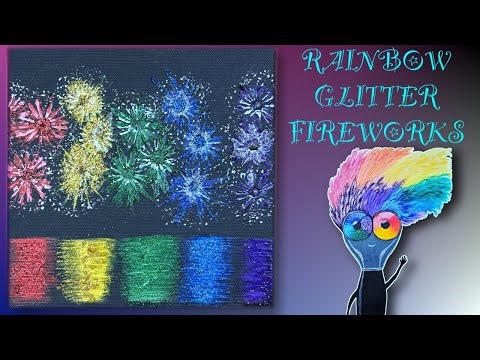Paint a Rainbow Glitter Fireworks Acrylic Painting for Kids Easy Step by step tutorial.