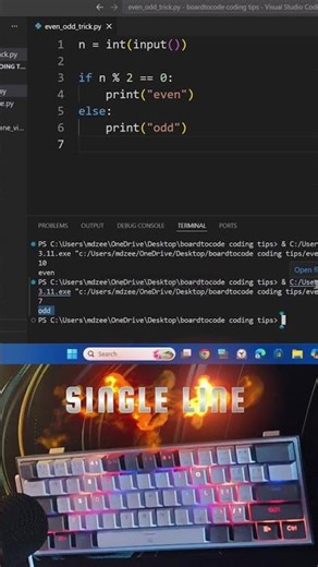 👉 Even Odd in 1 Line 😎 Python Trick You Must Know! 🔥 #shorts #viral #coding #boardtocode