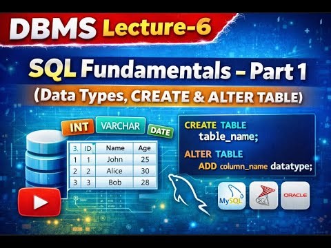 DBMS Lecture 6 | SQL Fundamentals Part 1 | Data Types, CREATE & ALTER TABLE | GATE & Placement