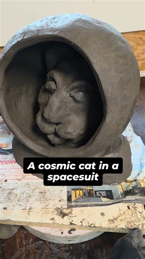 Alien Cat in a Spacesuit – Ceramic Sculpture created by Barbara Luckyman