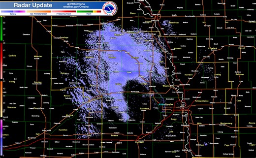 1/29 8:45 PM CDT Radar Update: Light snow is moving into northeast Nebraska and spreading south and east. Area traffic cams indicate mainly clear roads, but a few slick spots are possible. | US National Weather Service Omaha/Valley Nebraska