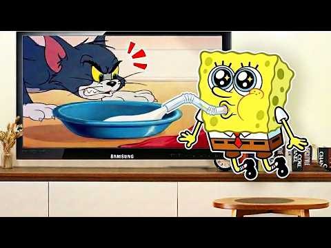 STEALS Tom's Milk Through the TV?! 😱 | Spongebob Reaction Challenge | Woa Doodland
