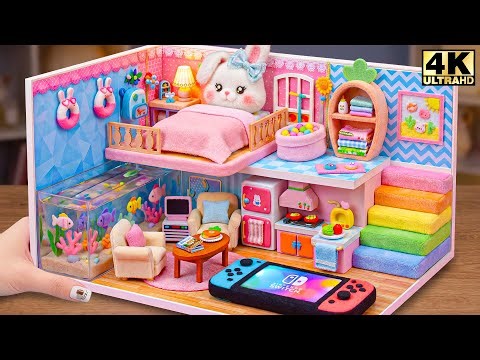 DIY Miniature House 🐰 | Build a Rabbit Miniature House with Rainbow Stairs and Fish Pool for Pet