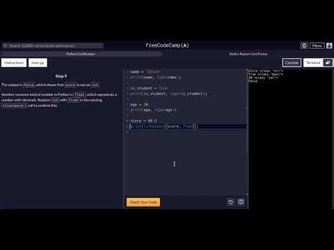 FreeCodeCamp - Python Project - Step 9 of 10 - Build a Report Card Printer