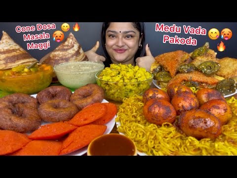 GHEE CONE DOSA, MEDU VADA, MASALA MAGGI, CARROT IDLI, FRIED BOILED EGGS, BREAD PAKODA, VADA, CHUTNEY