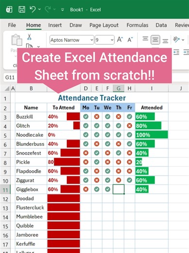 Create Attendance Sheet from scratch (step by step tutorial) #excel #exceltips #exceltutorial #learnexcelontiktok #excelhelp #productivityhacks #spreadsheetskills #microsoftexceltutorial #fyp #fypage #fypppppppppppppp