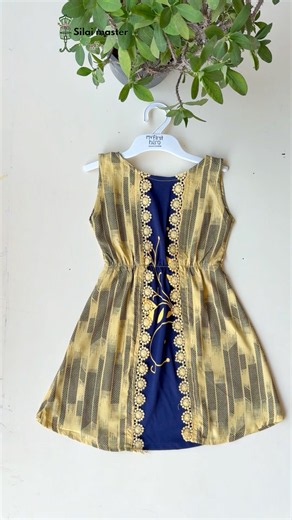 Stylish Baby Girl Frock Cutting & Stitching | Beautiful Golden & Blue Dress Design