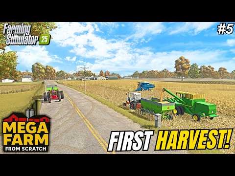 FROM $0 TO OUR FIRST CORN HARVEST WITH 2 COMBINES! MEGA FARM FROM SCRATCH! | Gage, KY | FS25 #5