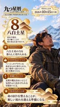 2026年10月15日｜今日のこよみ八白土星 玄関や靴をきれいにして、新しい流れを迎えましょう。#九つ星暦 #ここのつぼしごよみ #今日のこよみ #八白土星 #九星気学