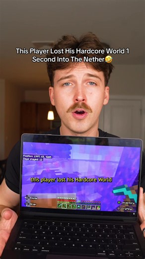 Player Loses Hardcore World 1 Second Into The Nether - Minecraft Funny