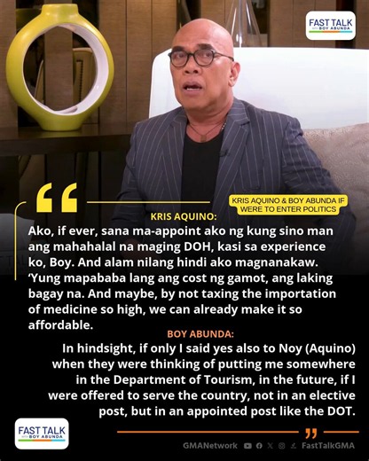 Fast Talk with Boy Abunda on X: "Kris Aquino on DOH 🤝🏼 Boy Abunda on DOT Ibinahagi nina Kris at Tito Boy ang mga plano nila kung sakaling mabigyan ng pagkakataon maglingkod sa bayan. #FastTalkWithBoyAbunda | Weekdays, 4:05 PM #FTBAKrisAquino #KrisAquino #BoyAbunda" / X