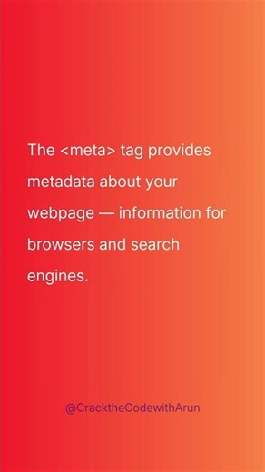 What Does the meta Tag Do in HTML? | HTML Interview Question #html #coding #webdevelopment #metatags