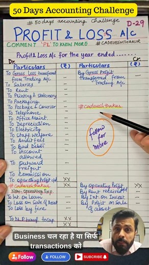 Day 29/50 — Profit & Loss Account Explained (Conceptual Clarity) Most students think the Profit and Loss Account is just a list of expenses and income. That’s why they get confused. In this reel, I explain the Profit & Loss Account conceptually, not through memorisation, making it easy for Class 11 students and accounting beginners to understand. You’ll learn: • What a Profit and Loss Account actually shows • Difference between operating and non-operating expenses • Difference between operating 