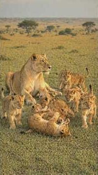 Lion Cubs Playing With Their Mother