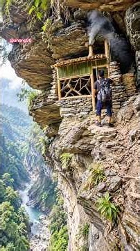 😱 I Built a Hidden Cliffside Shelter Above a Deep River! #bushcraft #survival #outdoor #camping
