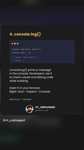 console.log() in JavaScript | Day 4/95 | JS From Scratch