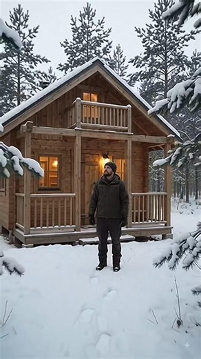 Building a Cozy Wooden Cabin in a Snowy Forest! ❄️🏡 #shortsfeed