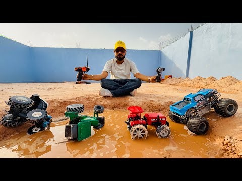 Rc Tractor Golden Track Vs 5 Vehicles Jcb Tractor Rc Monster car mud testing Full Vlog 