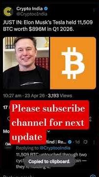 #ElonMusk’s Tesla held 11,509 BTC worth $896M in Q1 2026.