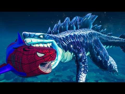 SharkZilla vs Web Megalodon & Inferno Shark | Who Wins This Battle? JWE2 Mods