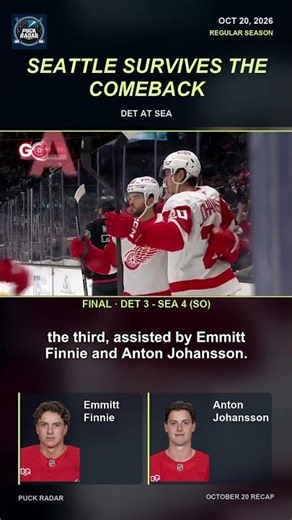 Seattle Survives Detroit's 3-Goal Comeback | Kraken vs Red Wings | Oct 20, 2026