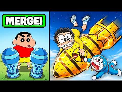 Merge The Biggest Bomb To Win! 💣 Shinchan vs Nobita vs Doraemon