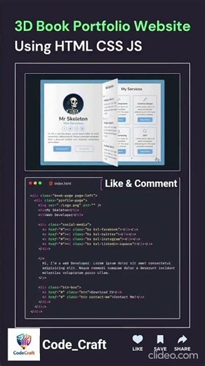 📚 3D Book Portfolio Website Using HTML CSS JS 🤯