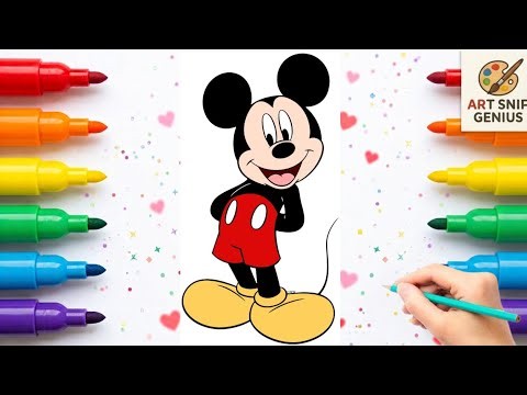 How to Draw Mickey Mouse Step by Step 🐭 | Coloring Page for Kids | Art Snip Genius