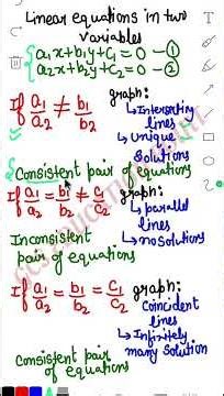 Condition for linear equations in two variables for graph, consistent or inconsistent and solutions